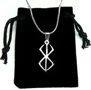 [Ann Claridge] Berserker Rune Necklace,with 20in Chain,Pure 304 Stainless Steel,Viking Warrior Protection Symbol Charm Pendant and Black Drawstring Bag,Silver, Stainless Steel