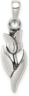 [JewelryWeb] 925 Sterling Silver Solid Polished Artisan Oxidized Antiqued Tulip Pendant Necklace 28x8mm Wide-Pendant for Women