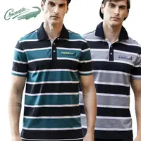 在飛比找momo購物網優惠-【Crocodile】男絲光棉寬條紋休閒短袖POLO衫(深藍