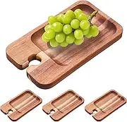 4Pcs Wood Appetizer Plates with Wine Glass Holder, Easy to Clean Compact Wine Appetizer Plates Versatile Sturdy Wood Mini Charcuterie Boards for Party Housewarming Party