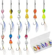 Saltwater Spoons Fishing Lures, 10X Spinnerbaits with Hook and Feather, Artificial Trout Lures, Fishing Accessories for Bass Walleye Trout