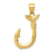 Real 14kt Yellow Gold 3D Whale Tail Hook Pendant