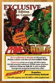 1995 Prime vs The Incredible Hulk Print Ad/Poster Marvel/Ultraverse Wall Art 90s