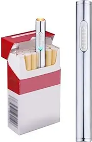 JOUGE Slim Electric Lighter USB Rechargeable Windproof Flameless Cigarette Lighter Mini Portable No Gas Silver Aluminium Alloy +ABS Modern