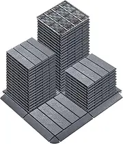 Toemics 6 Pack Interlocking Deck Tiles with 10 Transition Edge Kits 11.8"x11.8" Patio Floor Tiles Waterproof Outdoor Flooring Pallets Covering for Backyard, Shed, Basement, Dark Grey