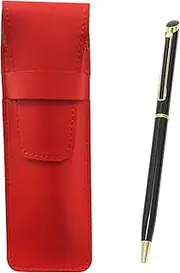 2 Pack Slim Cow Leather Pen Case Red Epoxy Rotating Ballpoint Pen Set Black T23-ASR-WD002-B-2