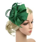 Round Button Feather Headband Fascinator - Green