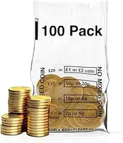 Swoosh Media Pack of 100 Clear Plastic Money Bank Bags | No Mixed Coins | Banking Coin Bags
