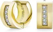 [Bling Jewelry] Channel Set Cubic Zirconia CZ Wide Fashion K-pop Hoop Huggie Earrings For Men For Women Gold Plated Stainless Steel