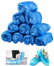 100pcs Waterproof Boot Covers Plastic Disposable Shoe Cover Overshoe Blue