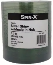 100-PK Spin-X Digital Audio CD-R DA Music Shiny Silver Top Blank Recordable Disc
