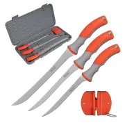 Fish Cleaning Knife Set Case Razor Sharp Flex Fishing Fillet Knives + Sharpener