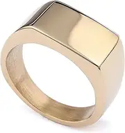 [Wozya] Smooth Titanium Steel Signet Ring for Men Mirror Polished Geometric Rectangle Wedding Party Jewelry Men's Rings