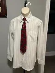 ALFANI WHITE PINSTRIPED POINTY COLLAR LONG SLEEVE DRESS SHIRT SMALL NWT
