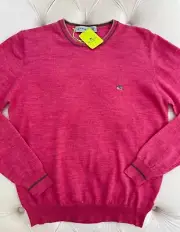 ETRO Milano Pullover Wool Knit Logo Crew Neck Pink Sweater Men's XL Size