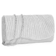 Ladies Pleated Evening Clutches Glitter Envelope Handbag Elegant Small D-silver
