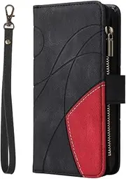 Designed for Oppo A38 4G Wallet Case PU Leather Zipper Flip Folio Wallet with Wrist Strap Magnetic Closure Protective Case Black