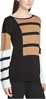 [Calvin Klein] Womens Colorblock Jewel Neck Pullover Sweater