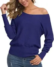 Feiersi Women's Off Shoulder Sweater Long Sleeve Loose Pullover Knit Jumper