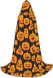 SKKNT Halloween Pumpkin Patterns Print Halloween Hooded Cloak Full Length Cape With Hood For Men And Women For Carnival