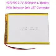 3.7V 3000mAh 11.1Wh Li-Polymer Li Battery 4070100 Lipo JST 2Pin Connector Plug
