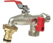 Double Outlet Garden Tap 1/2" – 3/4". Perfect for Patios and Decks with Timer Irrigation, Silver