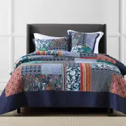 100% Cotton Coverlet Bedspread Set Patchwork Quilt Queen King Size Bed 230x250cm Maddison