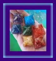 7 PIECE PYRAMID SET, 7 ORGONE CHAKRA CRYSTAL PYRAMIDS, CHAKRA PYRAMID SET