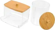 Gatuida Cotton Swab Holder Organizer Bamboo Lid Box Small Jars for Bathroom Storage