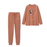 全新 GU 聯名 DISNEY 女裝 休閒家居服組(長袖) 毛圈 尺寸XL 粉橘色 0906-269