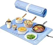 Kisfam Food Warming Mat, Electric Warming Tray with 3-Level Temperature and Timer Setting, Food Warmers for Parties Buffet, Automatic Child Safety Lock, Blue