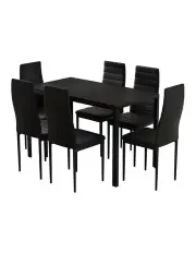 [Artiss] 7 Piece Wooden Dining Table Set in Black