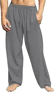 [Maiyifu-GJ] Men's Lightweight Cotton Linen Pants Summer Casual Loose Yoga Jogger Pants Drawstring Elastic Waist Sweatpants