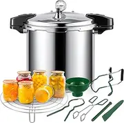 Kritkin 24qt Pressure Cooker for Canning Pressure Canner Supplies Kit, 6 Canning Supplies with Pressure Panner Stainless Steel Steam Rack Gauge for Canning, Silver