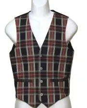 Moschino Vest Cotton Leather Trim Plaid Men's Size USA 36