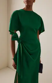 [Rosie Assoulin] Sash & Slit Tie-Detailed Satin Midi Dress