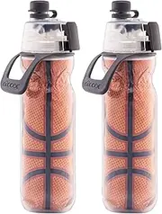 O2COOL Mist 'N Sip Misting Water Bottle 2-in-1 Mist And Sip Function With No Leak Pull Top Spout Sports Water Bottle Reusable Water Bottle - 20 oz (2 Pack Basketball)
