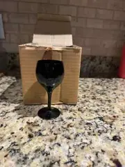 Sasaki Crystal Glassware Ebony Black Wine Glasses Stemware 4 oz, (Set of 4)