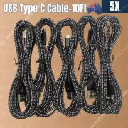 5X 10Ft/3M Braided USB Type C Data Charger Cable For Samsung Xiaomi Huawei Oppo