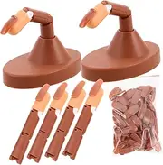 HAKIDZEL Flexible Jointed Fake Fingers Manicure Practice Hand Nail Art Training Tools Detachable Base Stand