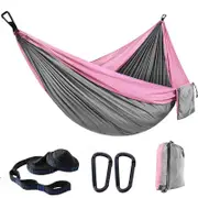 Nevenka Camping Portable Hammocks with 2 Tree Straps for Travel Beach Backyard-Pink/Gray