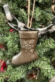 Primitive Christmas Metal Stocking with Snowflake Ornament 2.75"