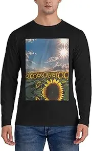 [GaxfjRu] Sunflowers Sunlight Print Casual Crewneck Lightweight Sweater Men's Long Sleeve Shirts, Sizes S-3X