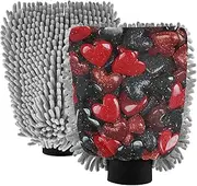 XYMZR Many Hearts Black Red Absorbent Microfiber Car Wash Mitt, Funny Cute Anime Scratch Free for Cars Cleaning, Home Cleaning Mitts, 2 Pack, 10.24” L x 7.09” W