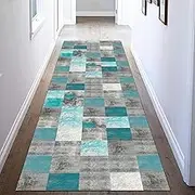 Runner Rug 60x150cm Blue Grey Modern Narrow Runner Rug for Entryway Living Room Corridor Kitchen Floor Non-Slip Mat 60cm/70cm/80cm/100cm Wide(2.6ft×11.5ft/80×350cm)