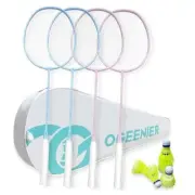 Badminton Rackets Set of 4 for Beginner, 4-Player Badminton Set with Pink+Blue