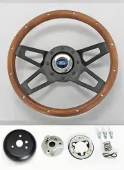 70-77 Mustang Maverick Pinto 13 1/2" 4 spoke wood black steering wheel Ford Cap (for: Ford)