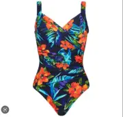 NEW $178 Miraclesuit Samoan Sunset Sanibel Ruched Swimsuit Floral Women's 12
