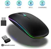 Wireless Mouse 2.4G Bluetooth Mouse Rechargeable Silent Mouse USB & Type-c Receiver Dual Mode LED Mouse Laptop Mouse for Computer MacBook iPad iPhone