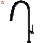 Matt Black Kitchen Mixer Pull Out 2-Modes Laundry Sink Tap Round Gooseneck Spout